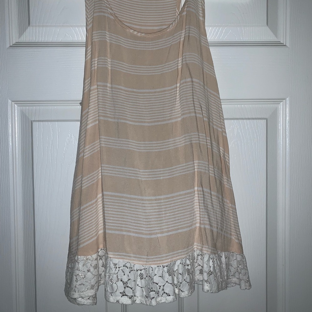 Tan and white striped with lace
